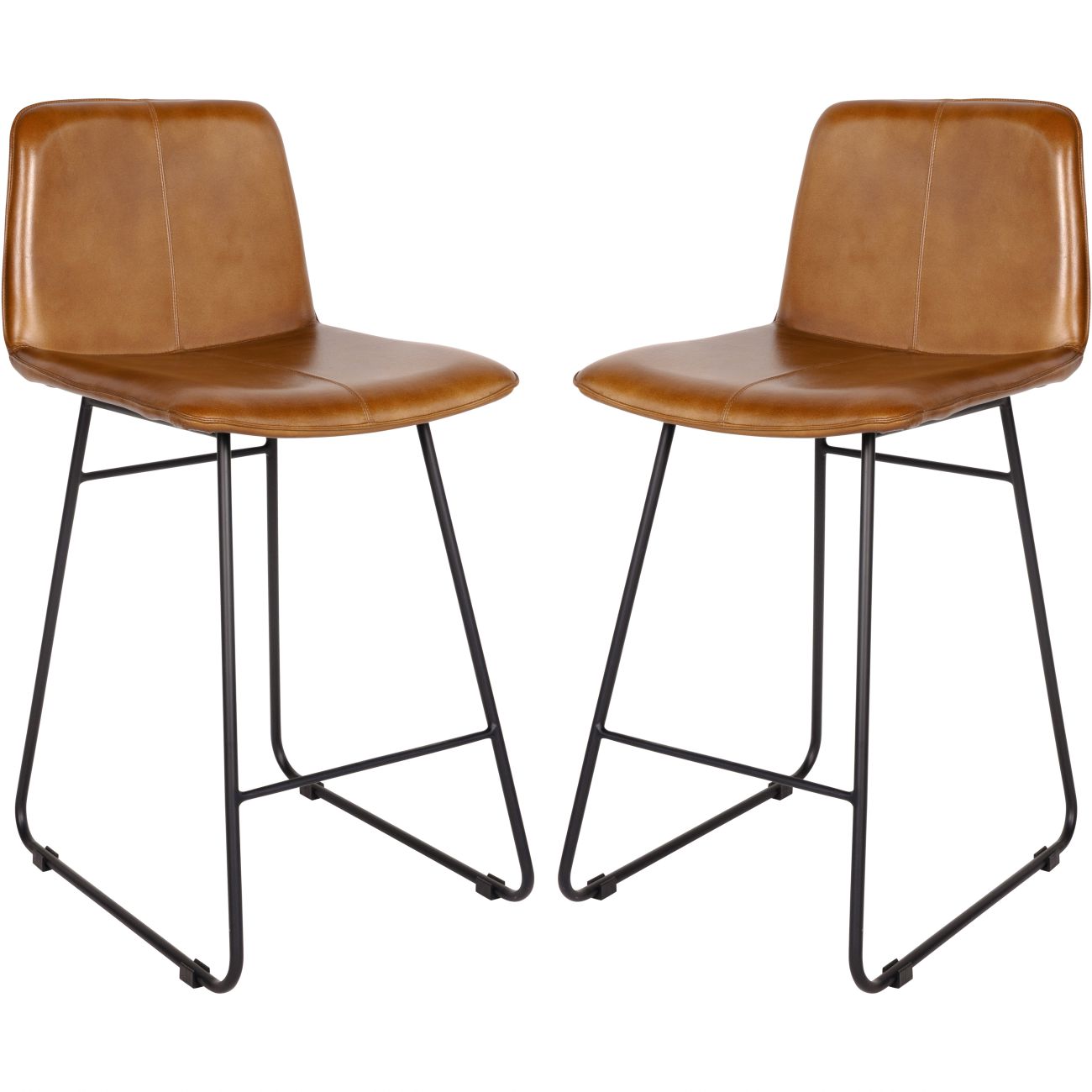 Pair of Robinson Leather Bar Stools in Cognac