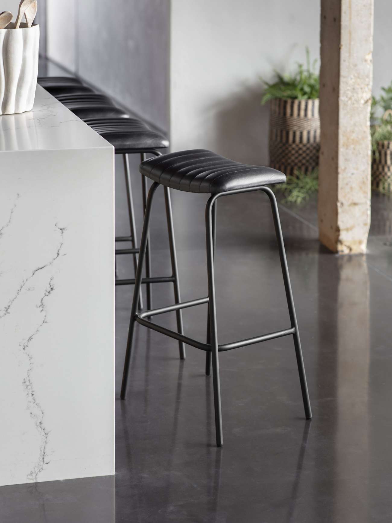 Pair of Arthur Leather Bar Stools in Charcoal