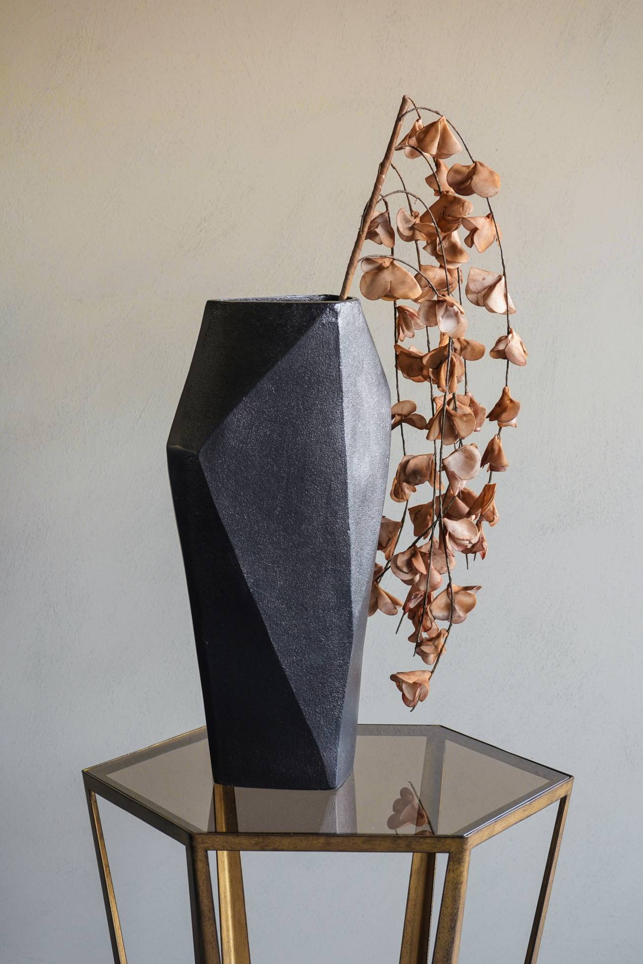 Cast Aluminium Faceted Charcoal Black Vase 45cm