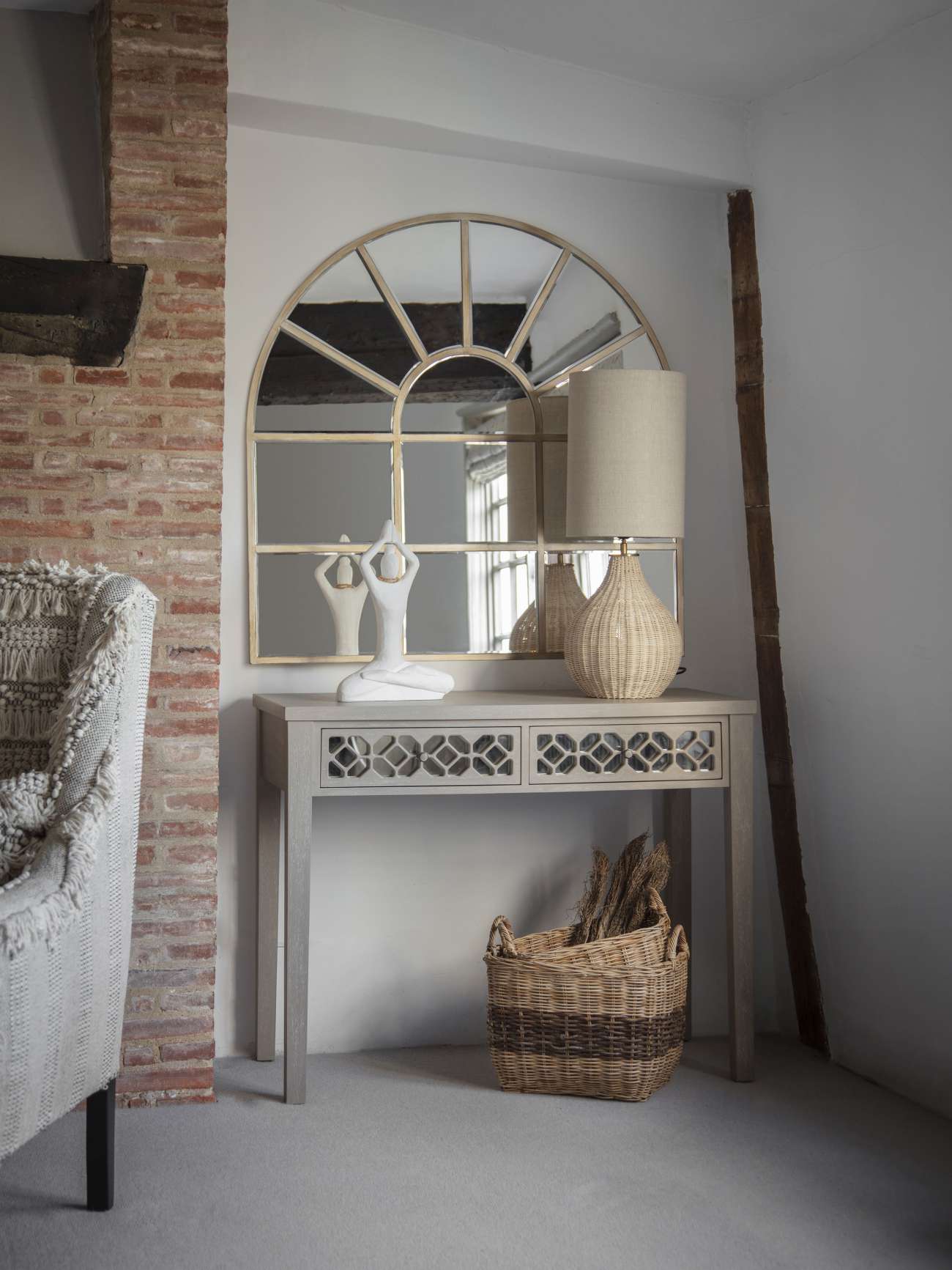 Natural Rattan Lamp with Drum Shade Large