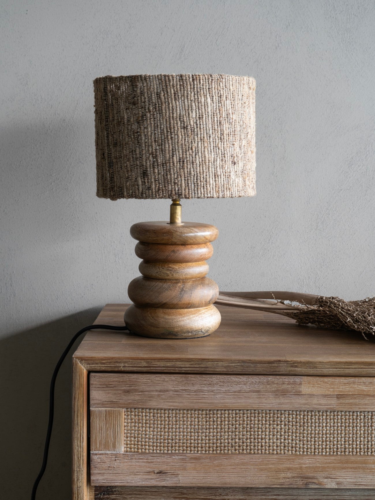 Leon Solid Wood Table Lamp with Silk Jute Shade Small