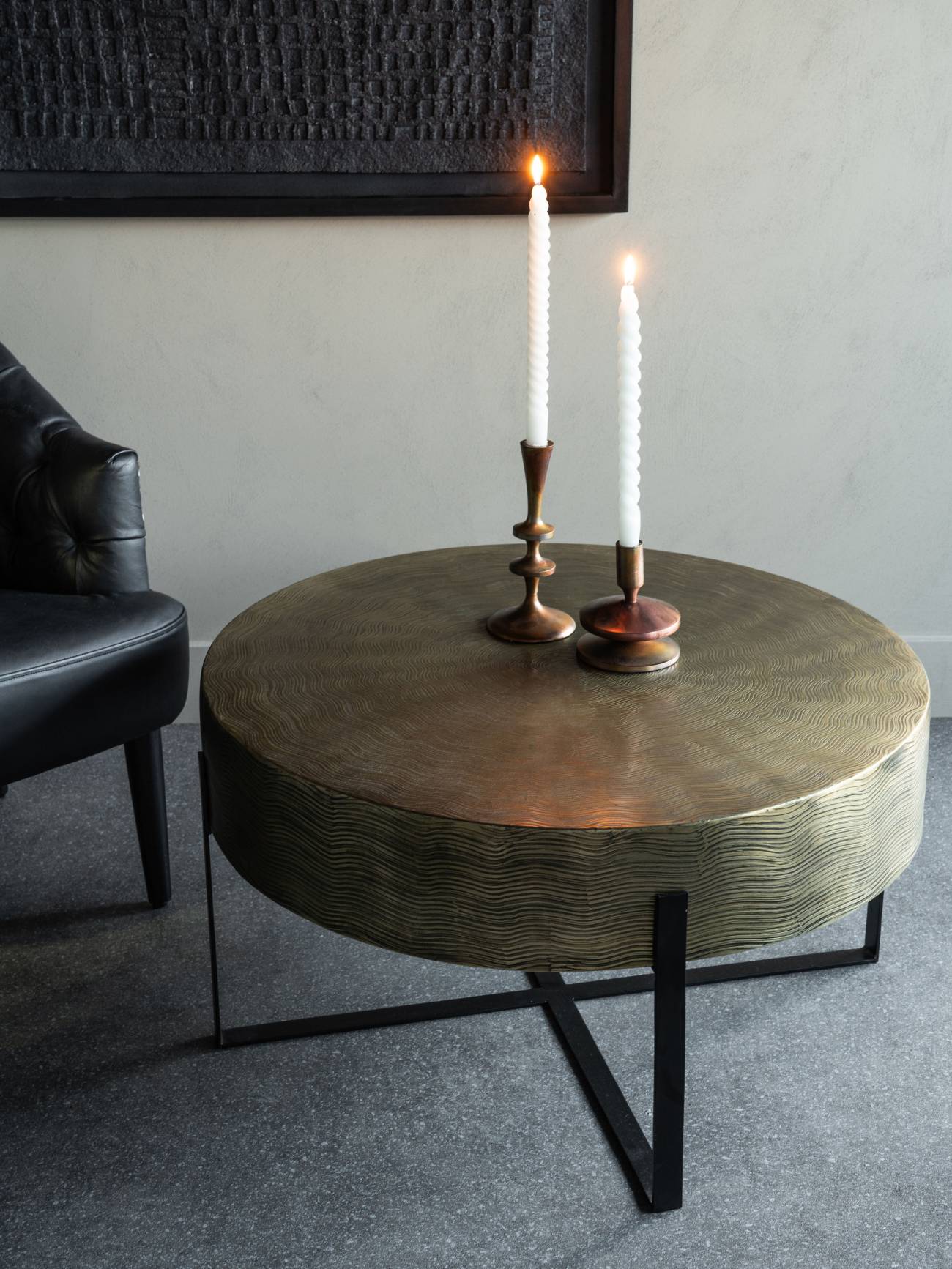 Santa Cruz Etched Brass Finish Coffee Table 82cm