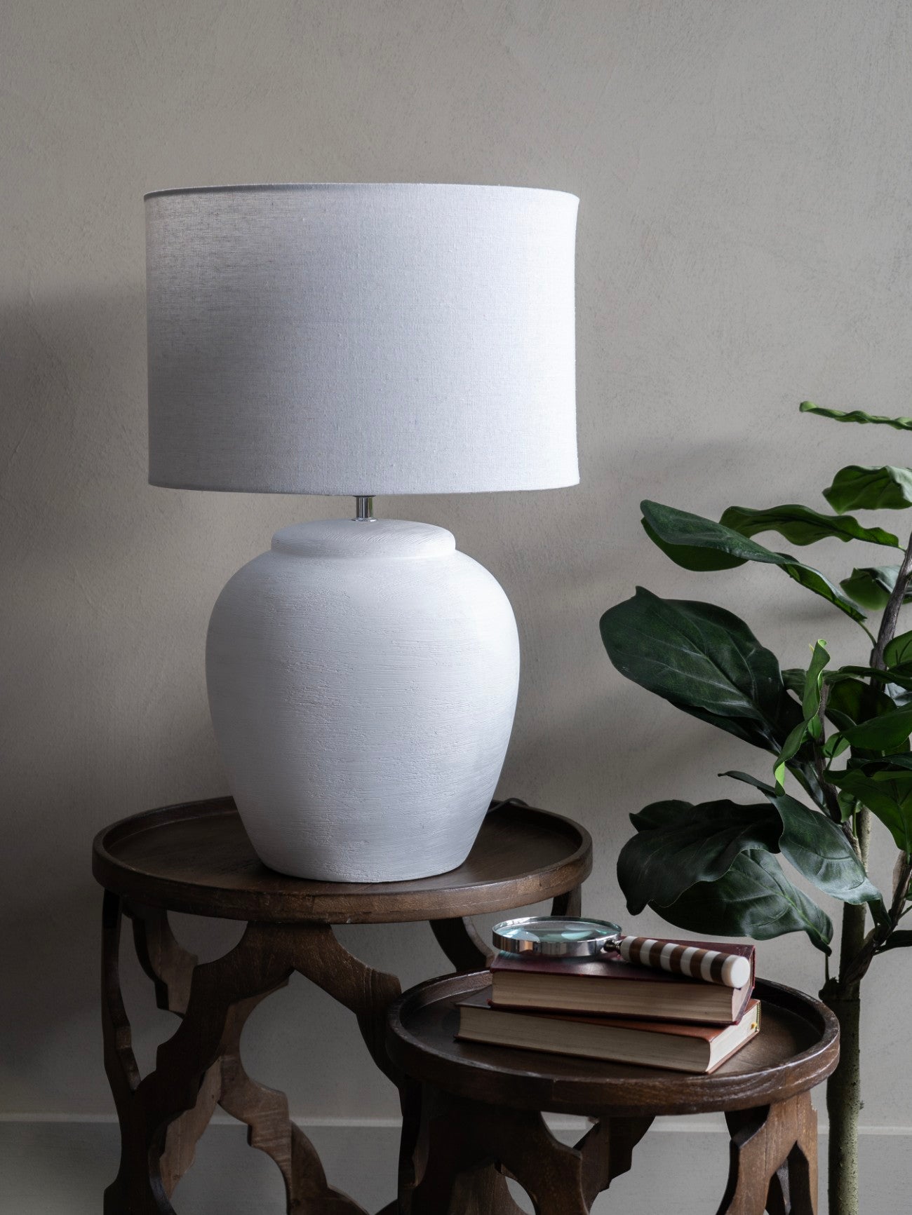 Rhodes White Ceramic Lamp base with White Shade Large E27 LED GLS
