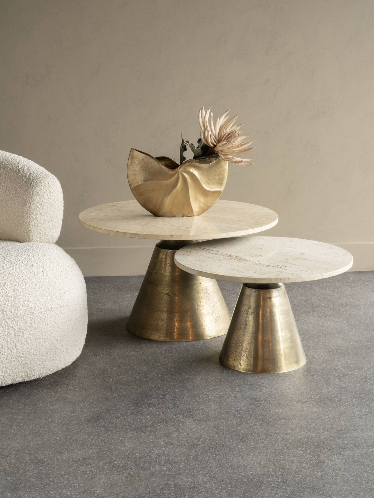 Clifton II Antique Brass and Light Travertine Coffee Table Small 60cm