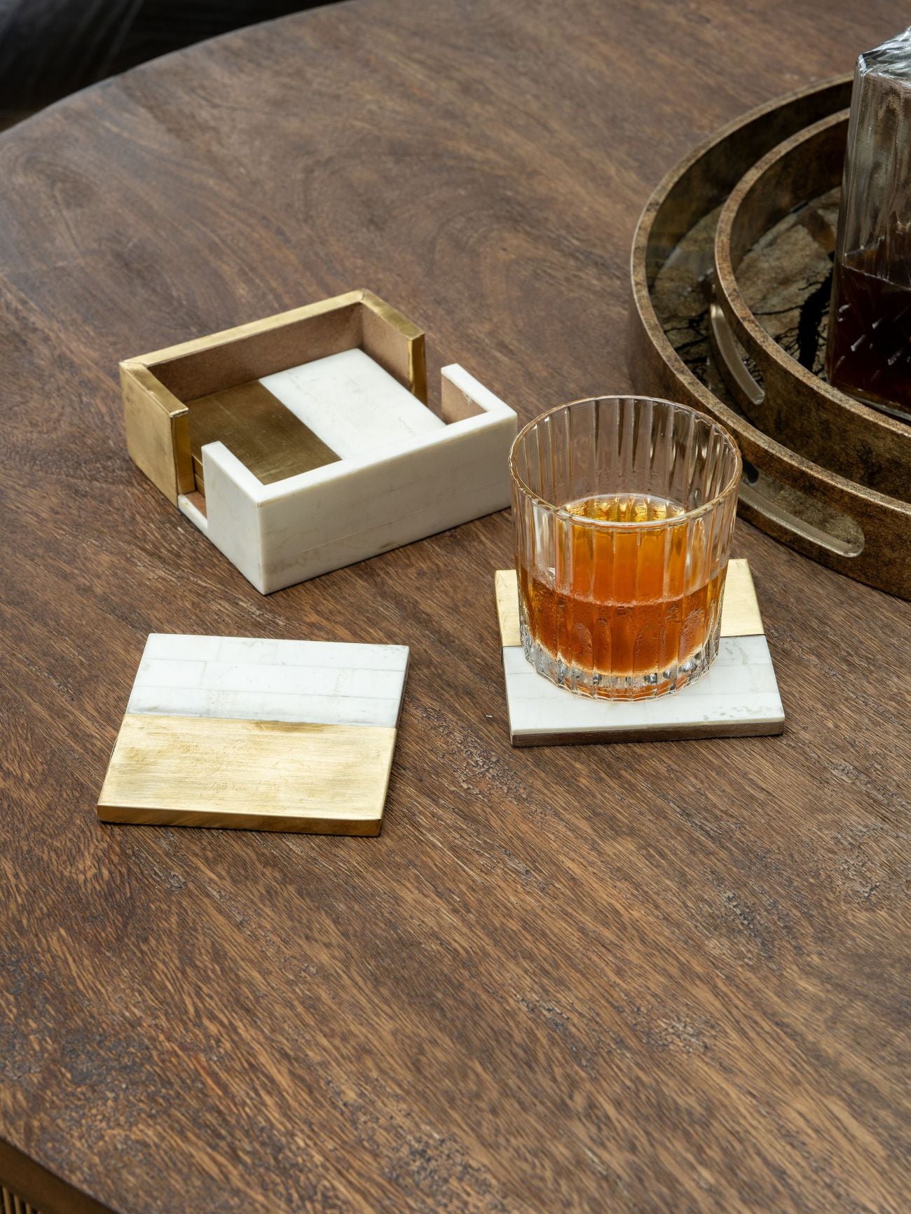 Brass and White Set of 4 Coasters