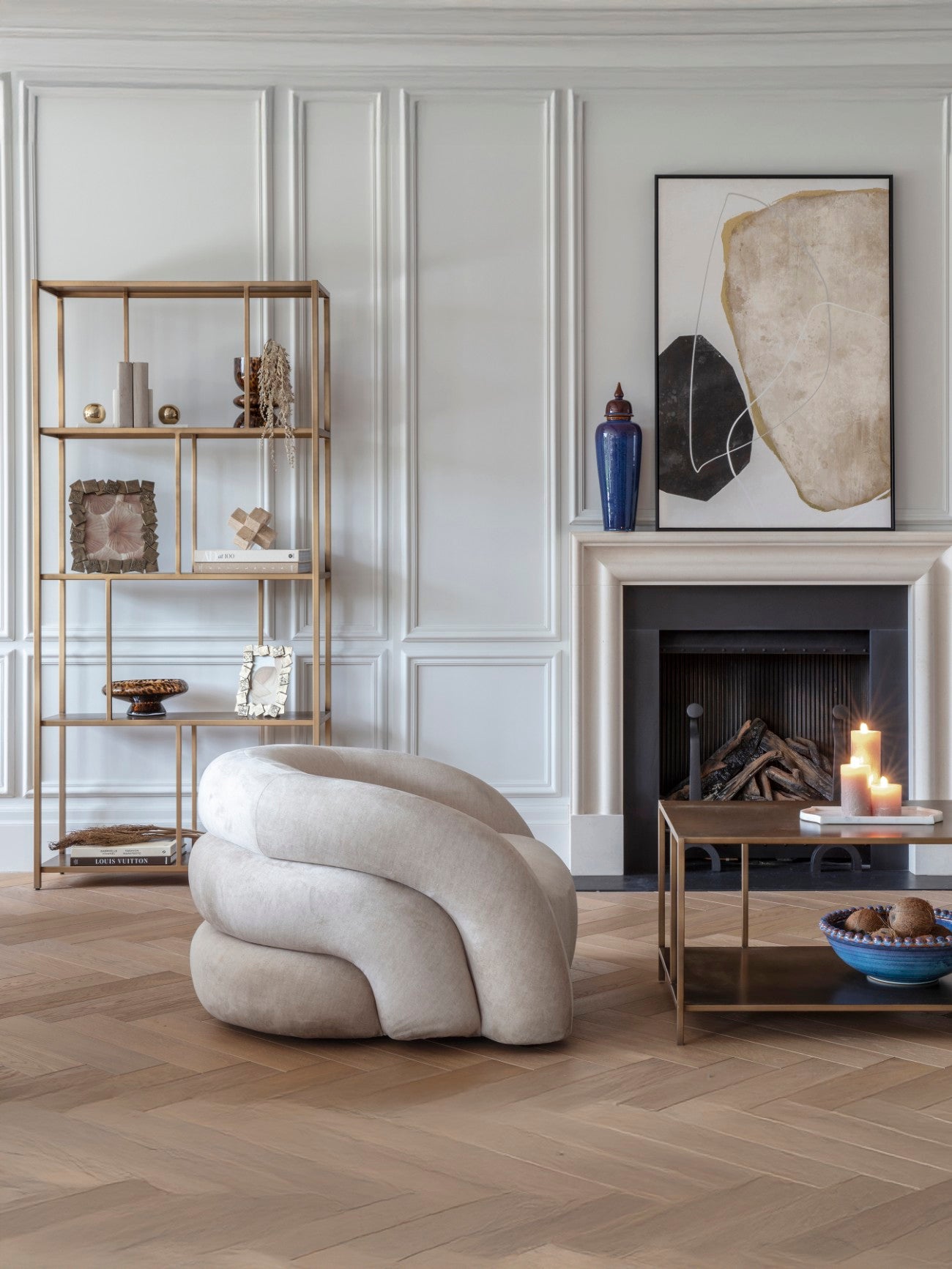 Casa Upholstered Curved Snug Chair Cream