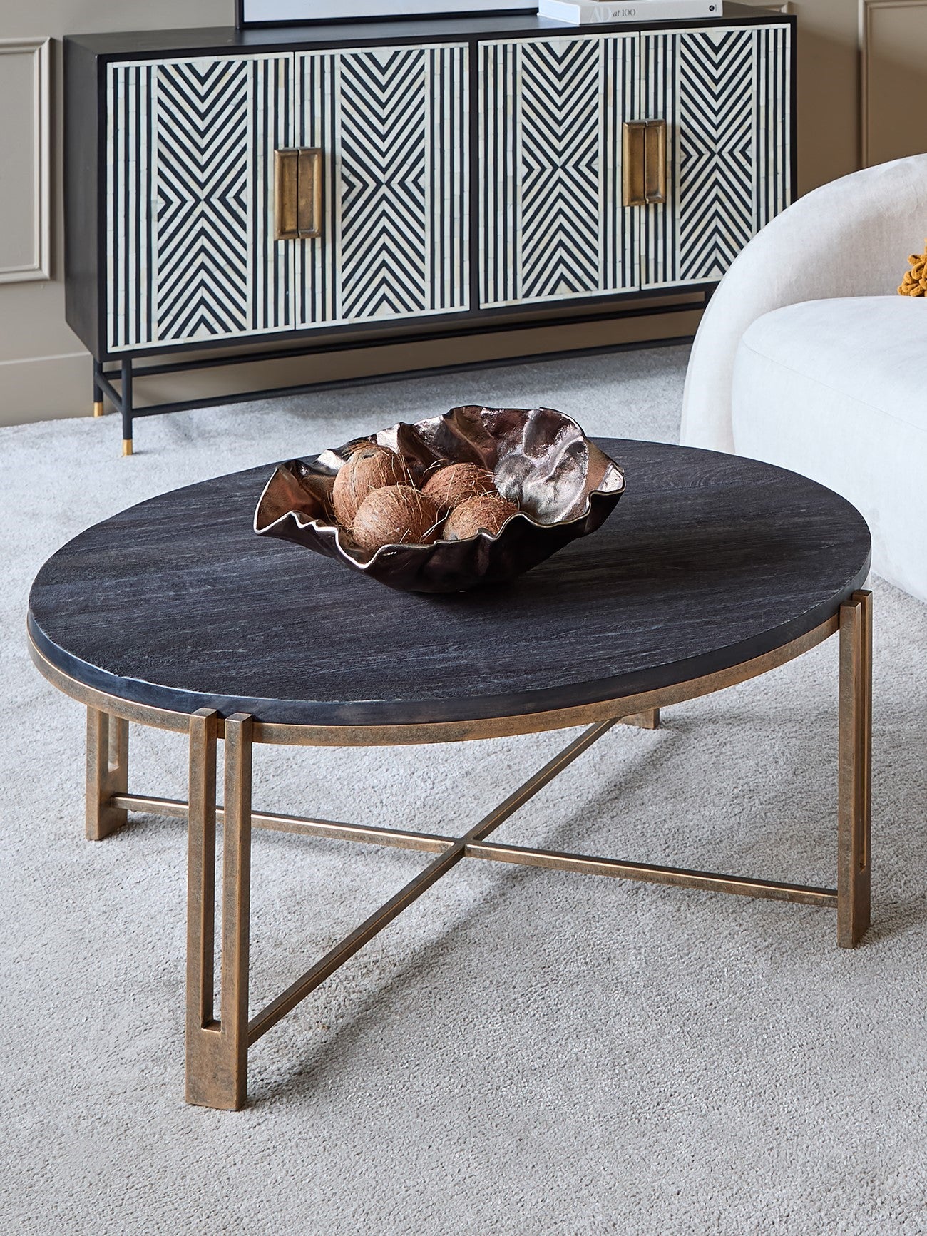 Dalston Black Sandblasted Wood and Champagne Frame Coffee Table