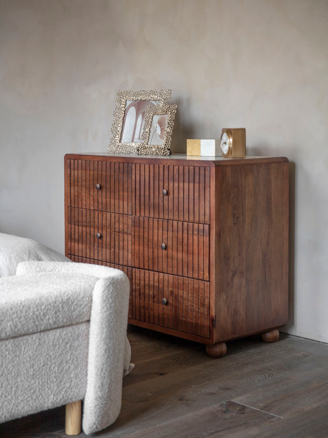 Carmel Wooden 6 Drawer Chest with Marble Top