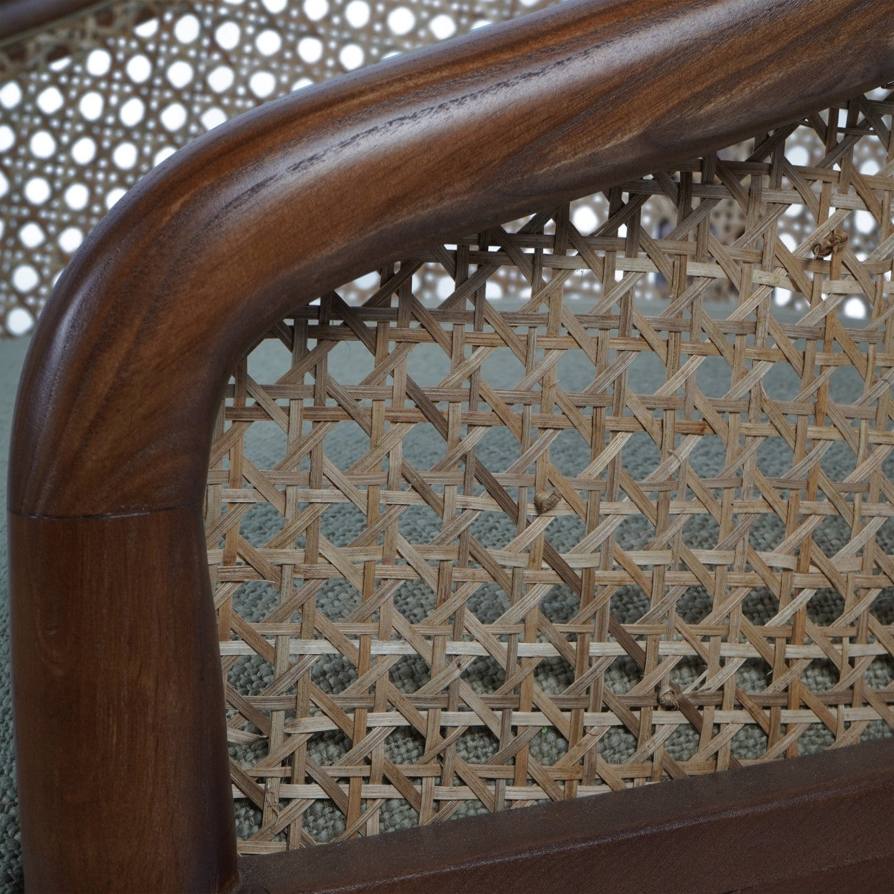 Carmel Oak Armchair With Cane and Upholstery