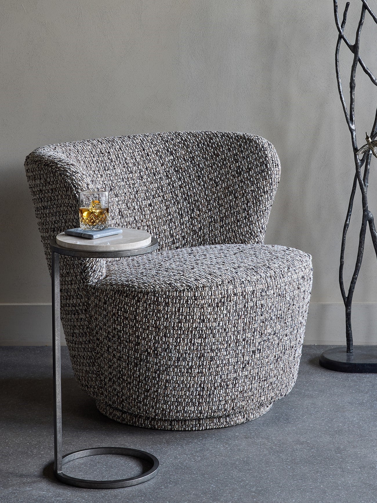 Roehampton Textured Slub Swivel Chair Mocha