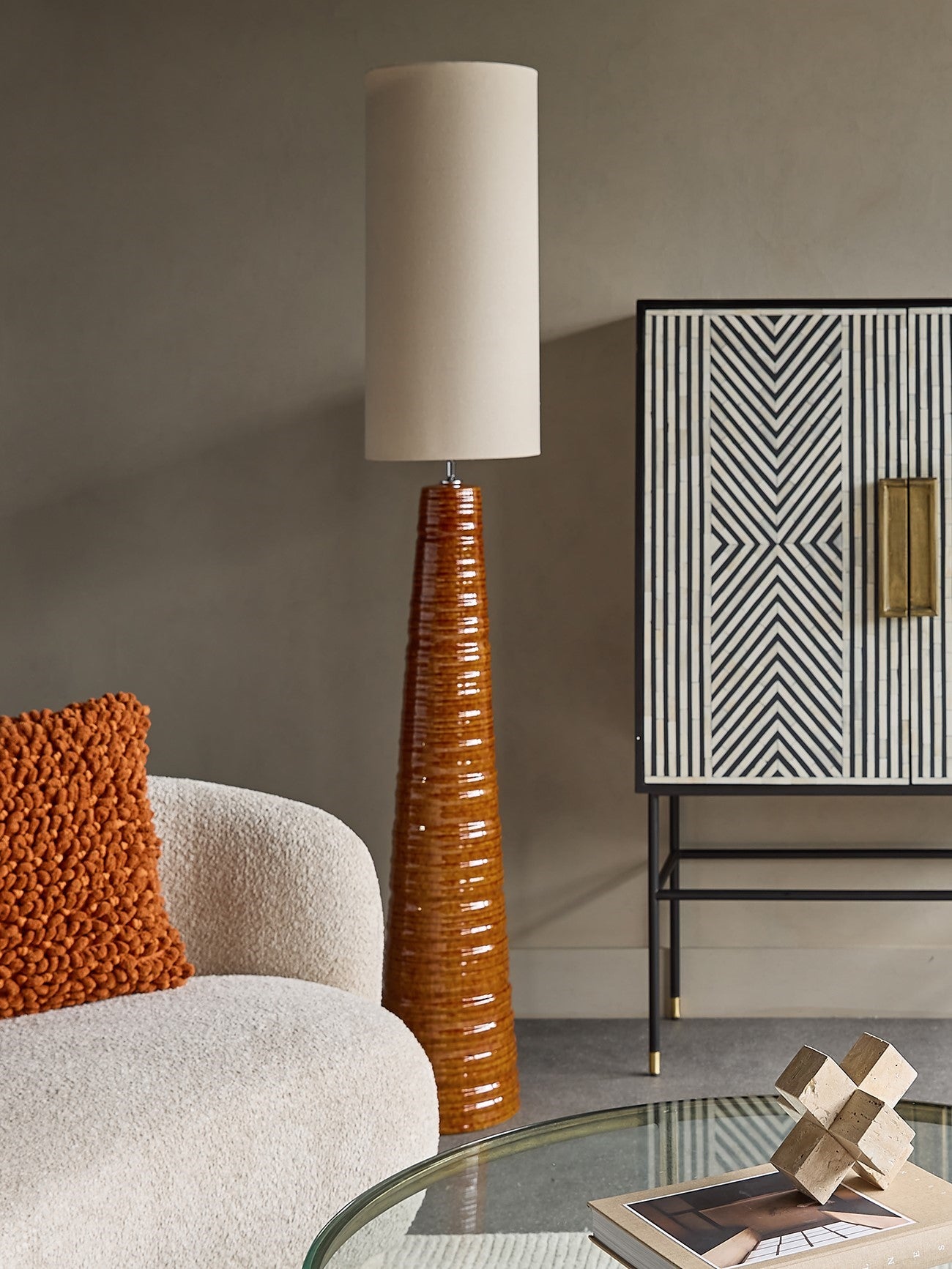 Tivoli Tall Ceramic Floor Lamp Terracotta with Shade E27 60W