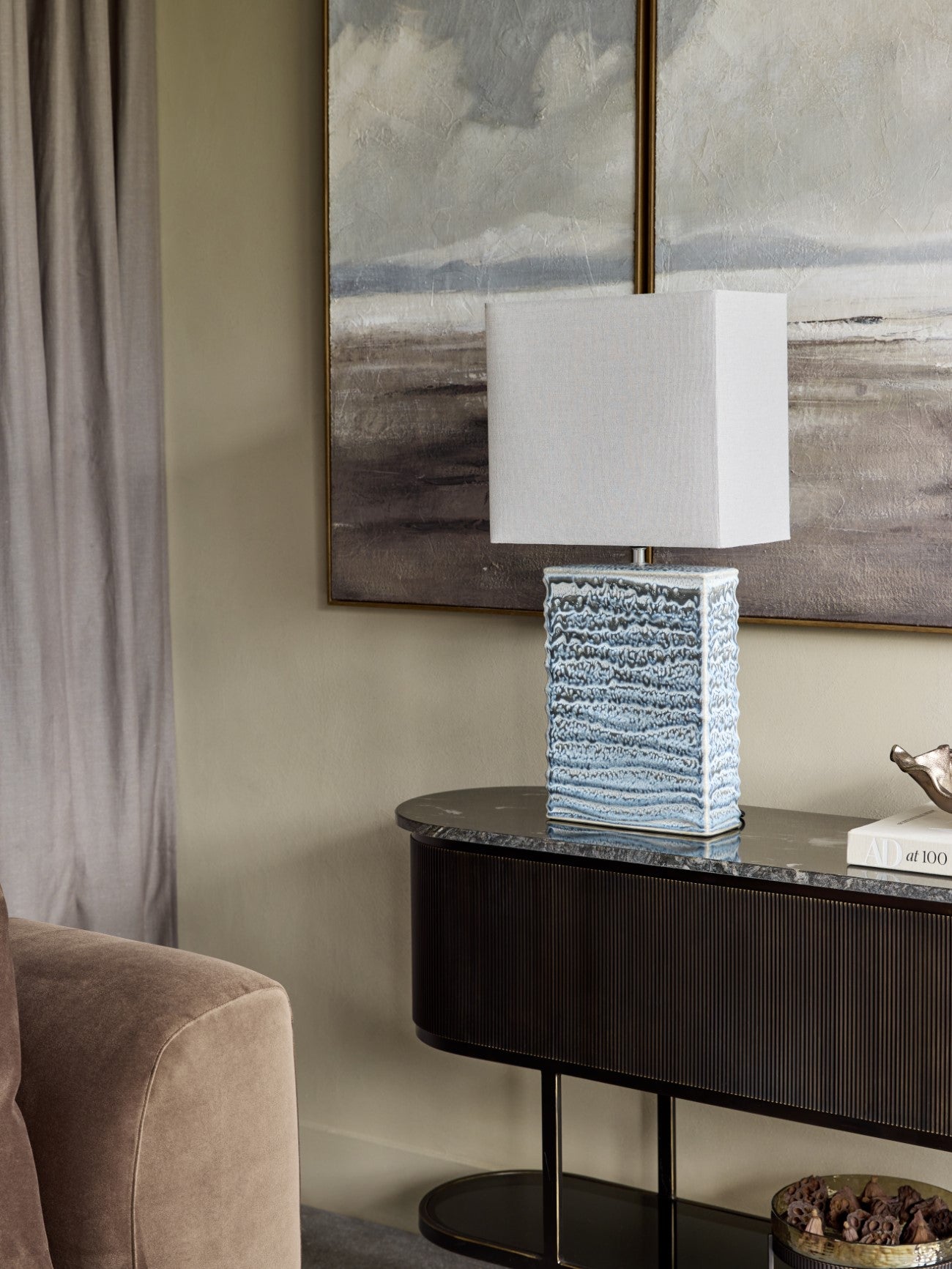 Sereno Square Ceramic Lamp Off White with Shade E27 60W