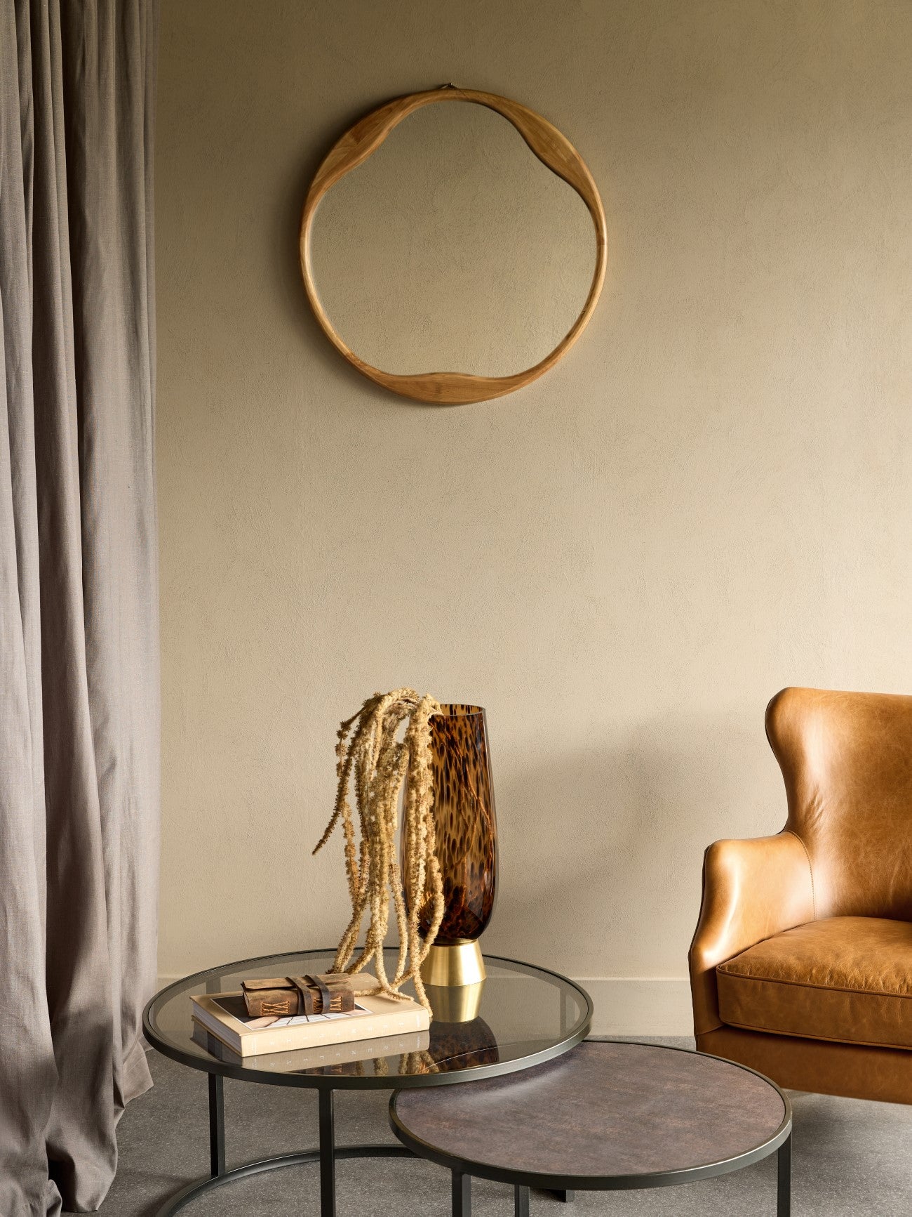 Hague Round Natural Wood Mirror 70cm