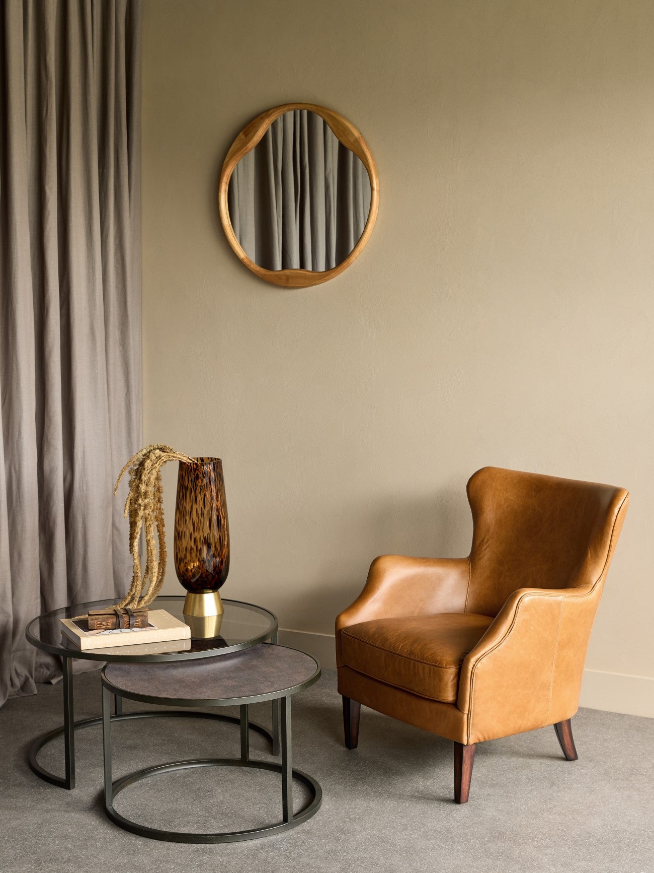 Hague Round Natural Wood Mirror 70cm