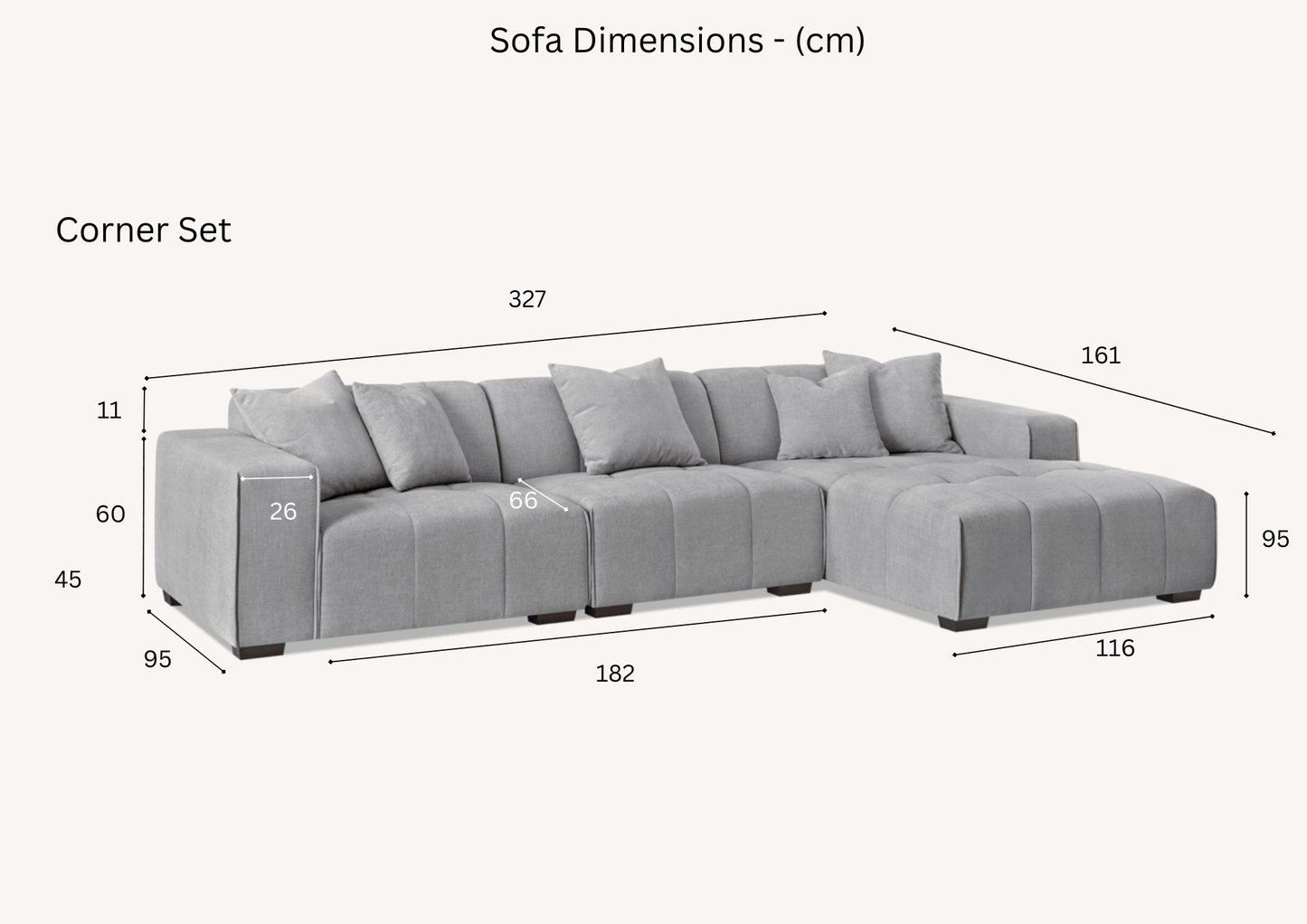 Aluxo Cloudy Grey Boucle Leonard 6 Seater Right Hand Corner Sofa