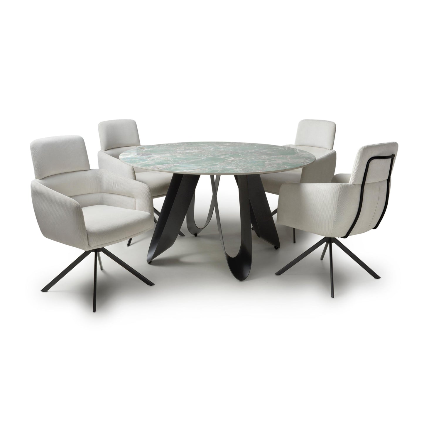 Osaka Round Green & 4 Polaris White Dining Set