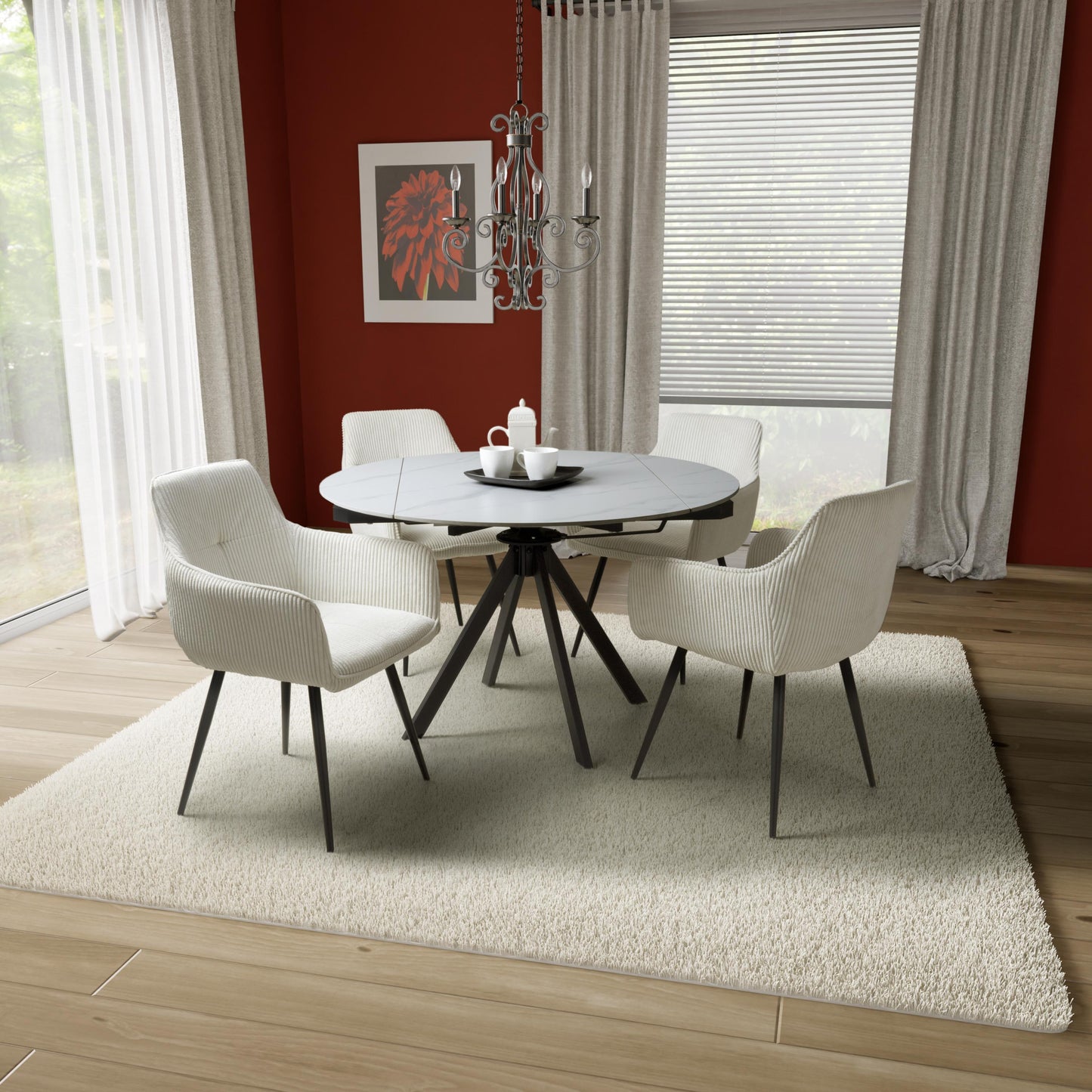 Rotana Round White & 4 Denver Dining Set