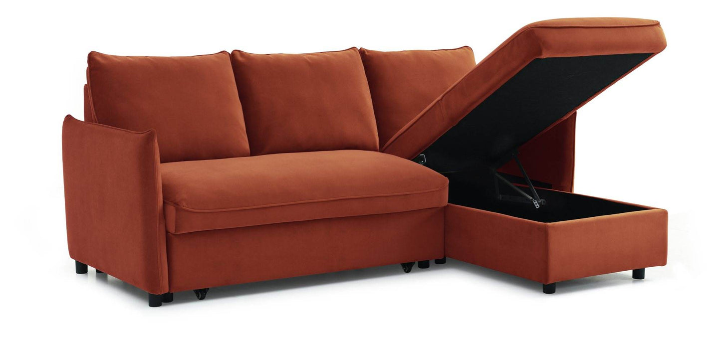 PRE- ORDER DELIVERY FROM OCT  Luna Athena Burnt Orange Velvet Reversible Corner Modern Sofa Bed
