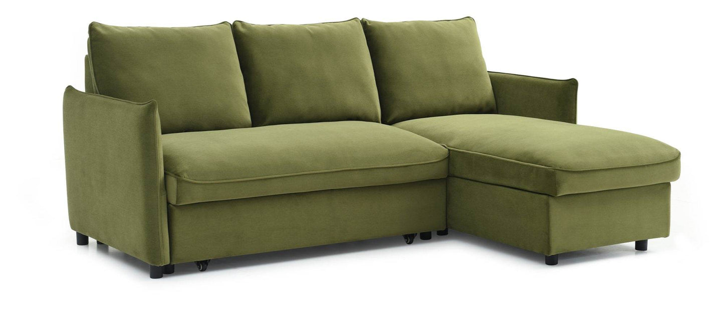 PRE- ORDER DELIVERY FROM OCT  Luna Athena Olive Green Velvet Reversible Corner Modern Sofa Bed