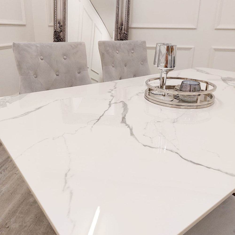 Lucien Chrome Polar White Sintered Stone 1.6m Dining Table