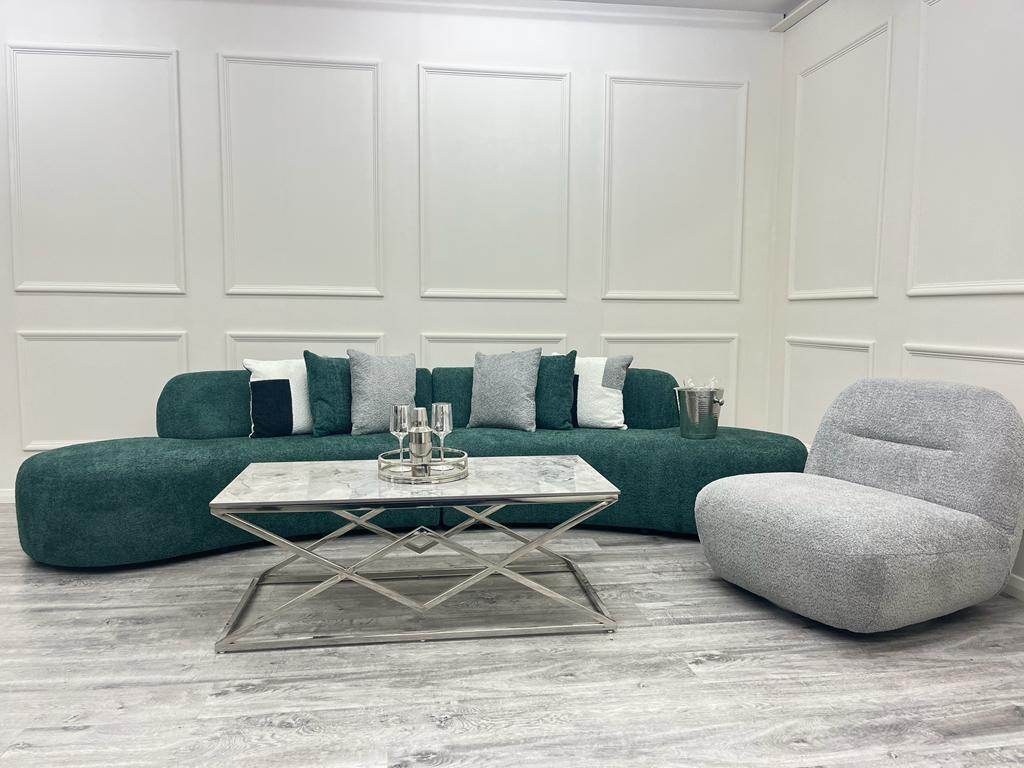 Miami Curved Cinema Boucle Sofa - Navy