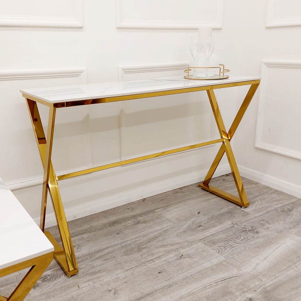 Zion Gold Polar White Sintered Stone Console Table