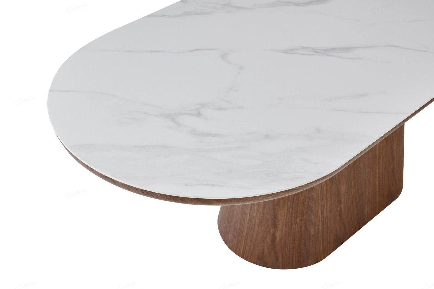 PRE- ORDER DELIVERY FROM SEP Bianca Walnut & White Marble Effect Sintered Stone Oval 2m Dining Table
