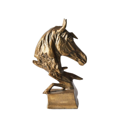 Equinox Horse Head Sculpture On Plinth Antique Gold