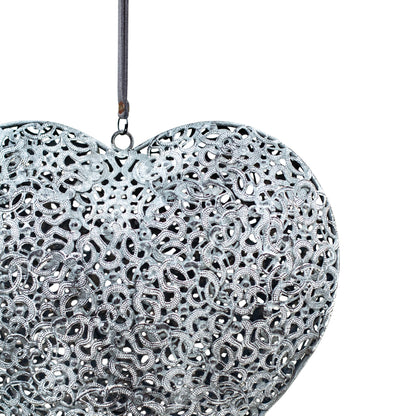 Filigree Metal Silver Heart Decoration