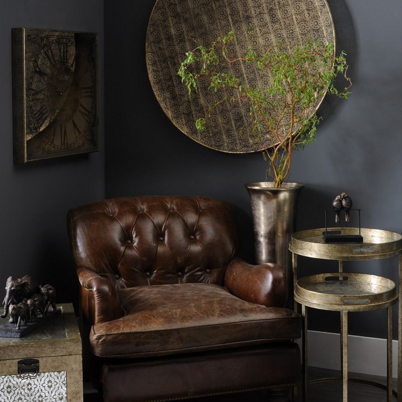 Vienna Antique Gold Diamond Set Of 2 Side Tray Tables