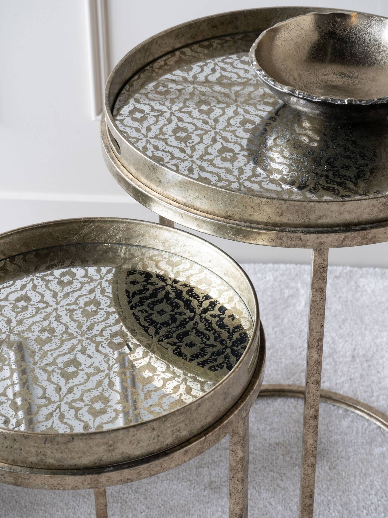 Vienna Antique Gold Diamond Set Of 2 Side Tray Tables