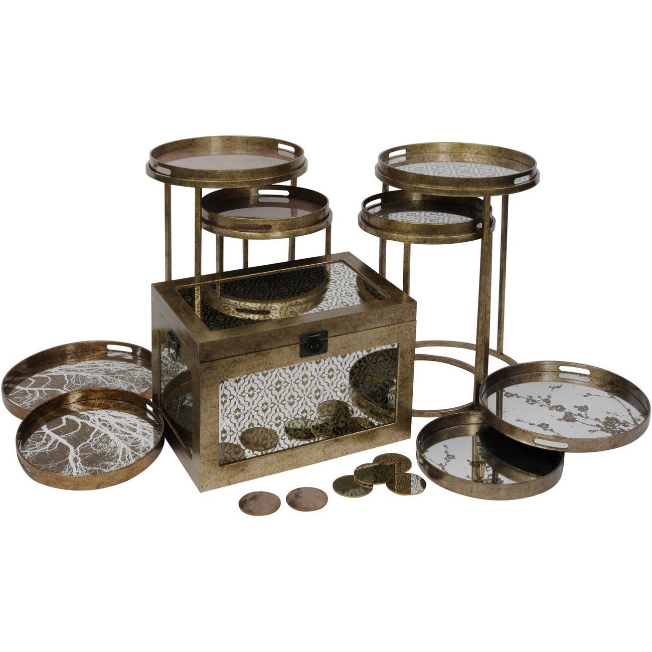 Vienna Antique Gold Diamond Set Of 2 Side Tray Tables