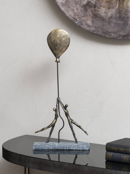 Antique Bronze Couple With Balloon Sculpture