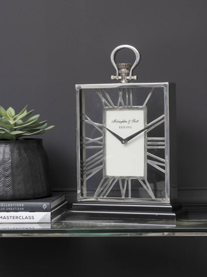 Silver And Black Skeletal Mantel Clock