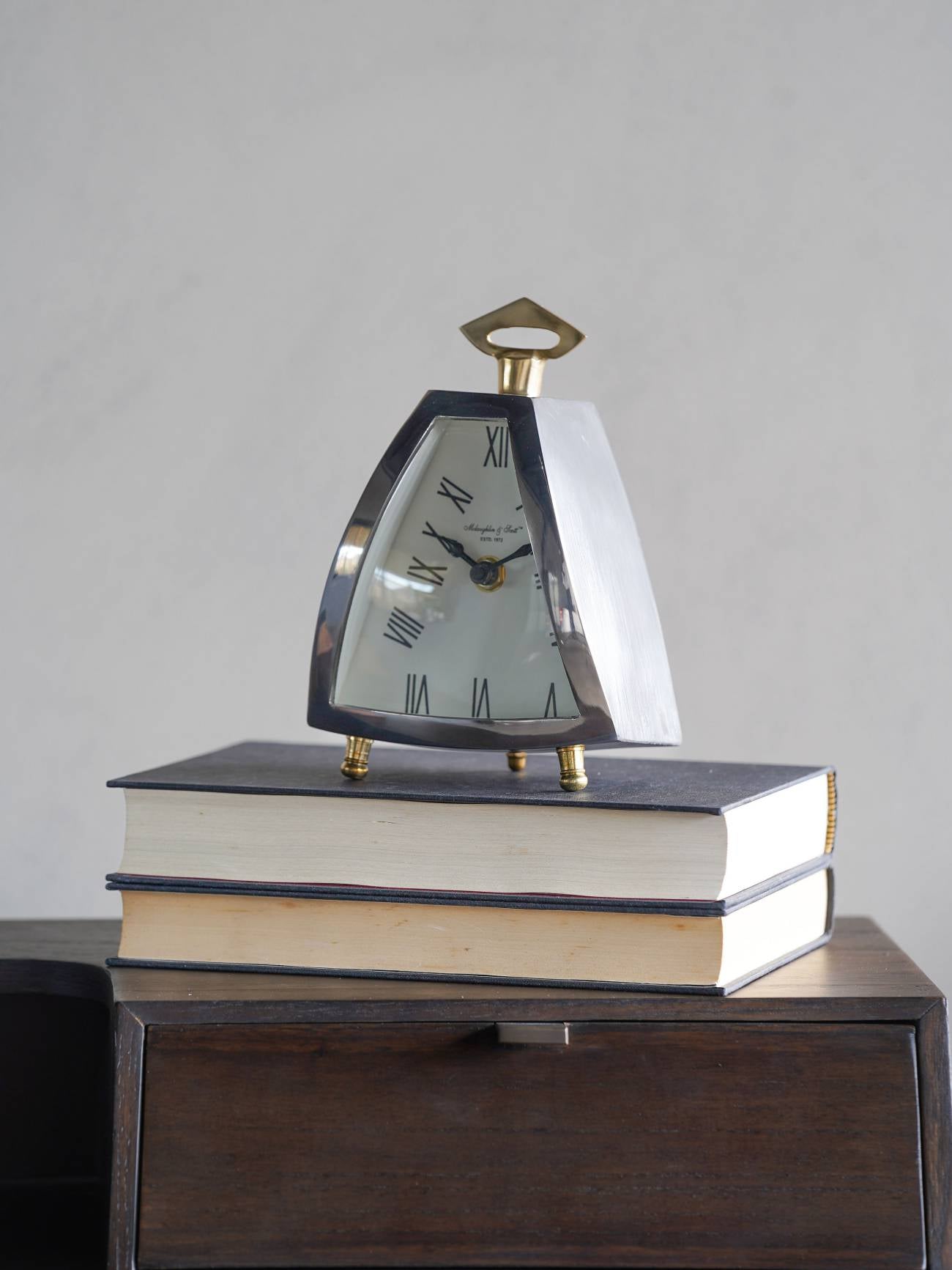 Isosceles Nickel Curved Front Mantel Clock