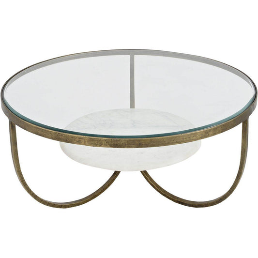 Nolita White Marble And Antique Gold Iron Coffee Table - Pak Tao