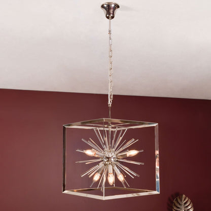 Small Silver Starburst Chandelier E14 40W 6