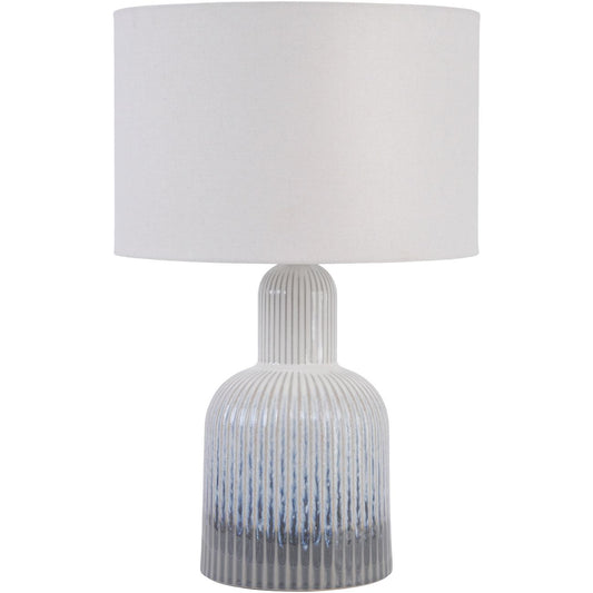 Grey Porcelain Lamp with Ribbed Detailing and White Shade Small
