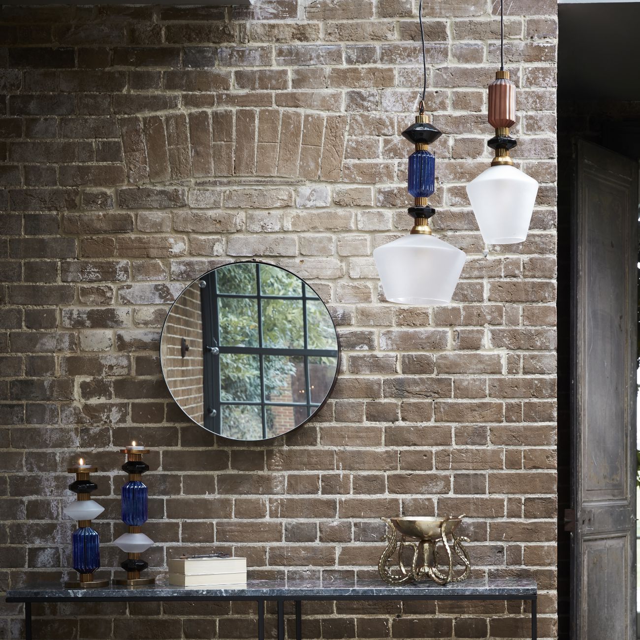 Alena Ink blue and frosted glass pendant E27 60W
