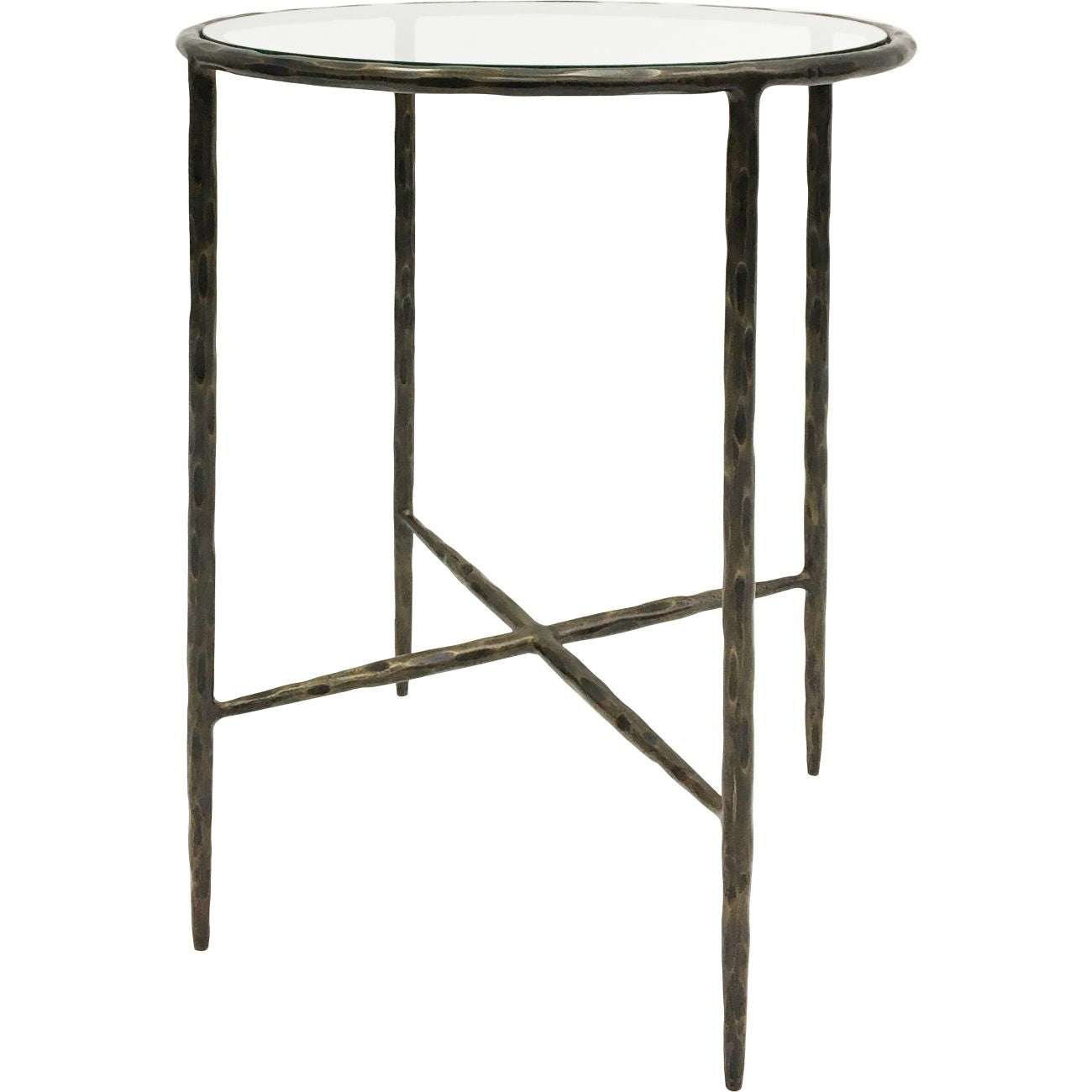 Patterdale Hand Forged Side Table Dark Bronze Finish with Glass Top