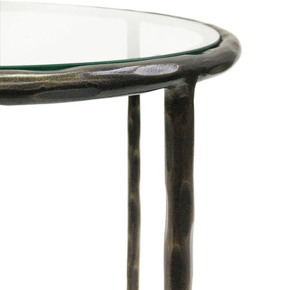 Patterdale Hand Forged Side Table Dark Bronze Finish with Glass Top