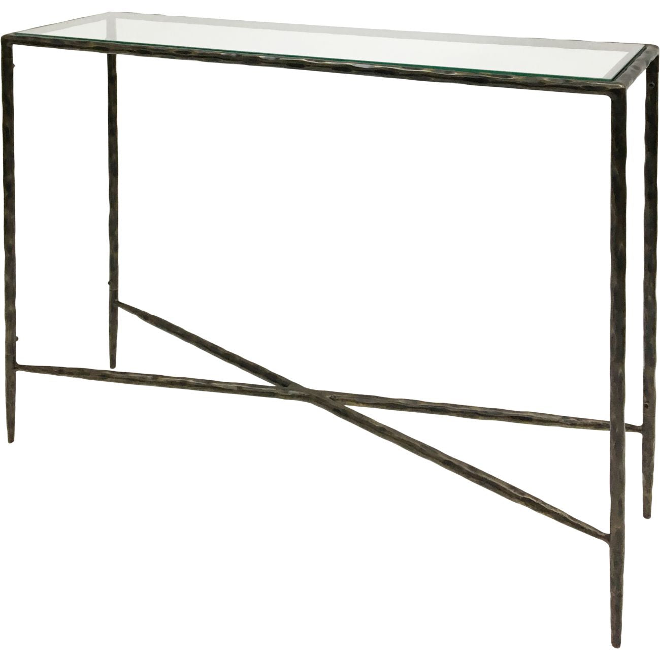 Patterdale Hand Forged Console Table Small 110x30cm Dk Bronze with Glass Top