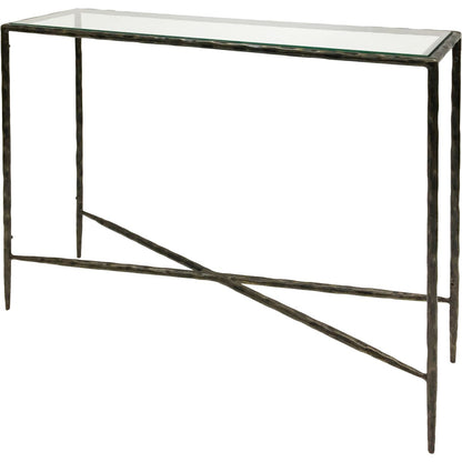Patterdale Hand Forged Console Table Small 110x30cm Dk Bronze with Glass Top