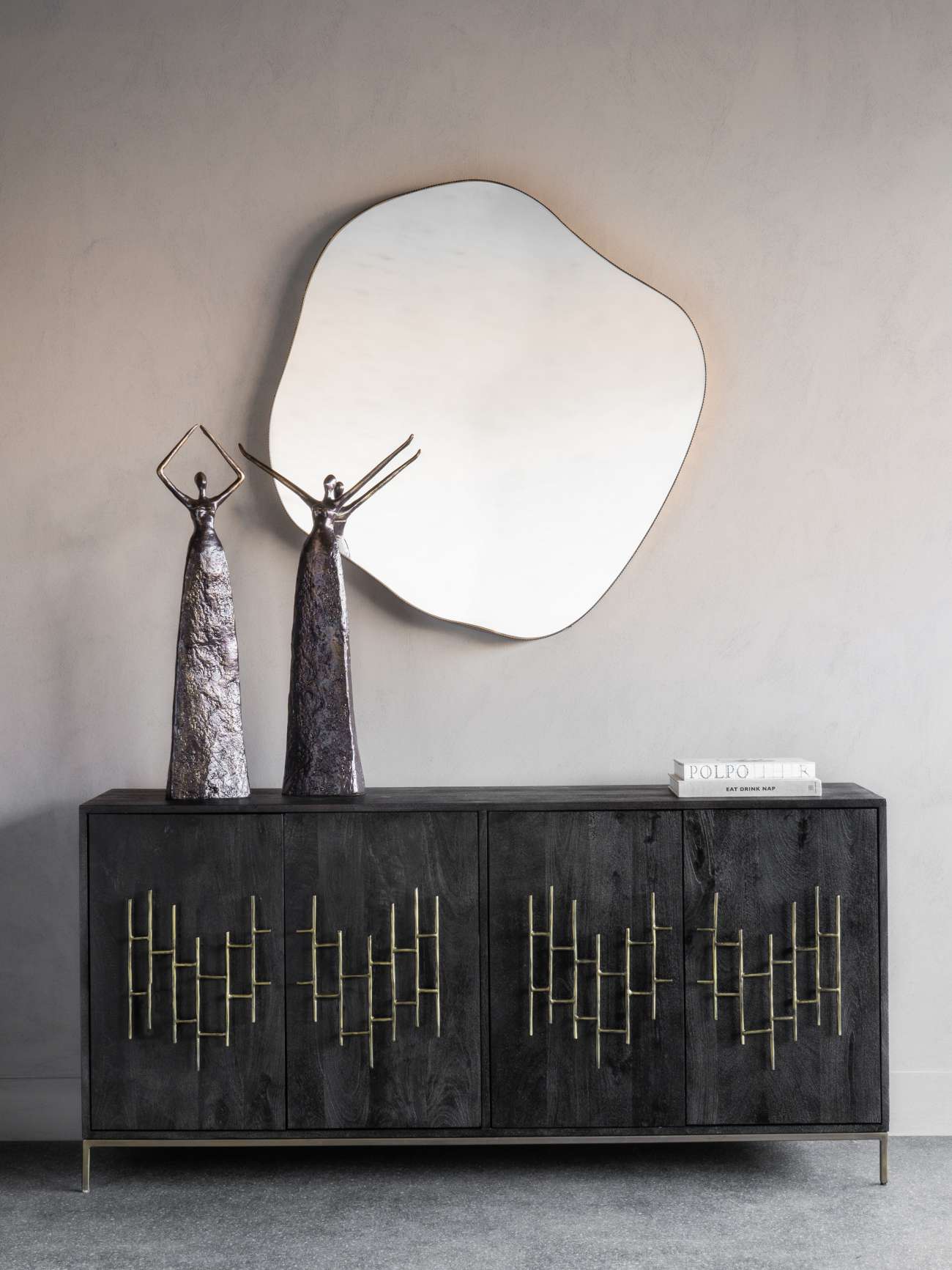 Organic Metal Framed Mirror Oak Wood Finish Large 97x101cm