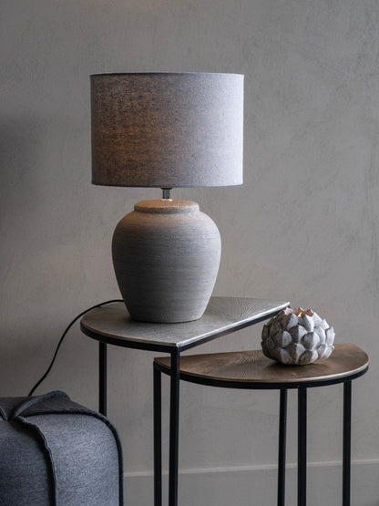 Baslow Etched Grey Small Ceramic Lamp with Shade - E27 60W