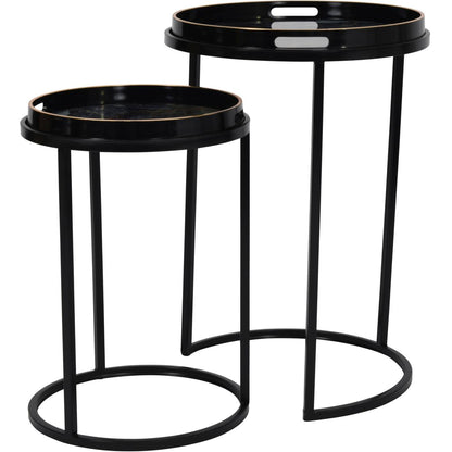 Vesuvius Black and Gold Set of 2 Side Tray Tables