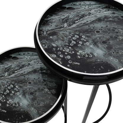 Monochrome Swirl Set of 2 Side Tray Tables