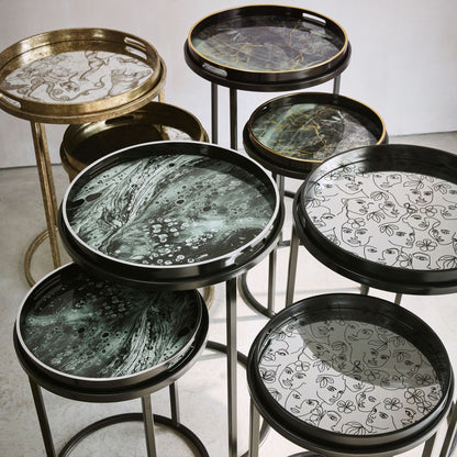 Monochrome Swirl Set of 2 Side Tray Tables