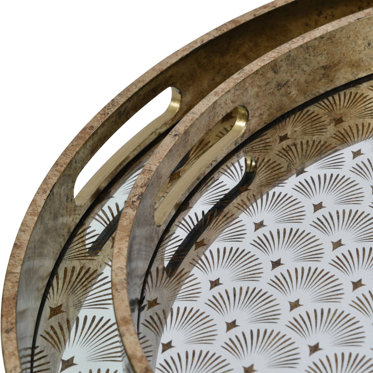Deco scallop Antique Gold Set Of 2 Trays