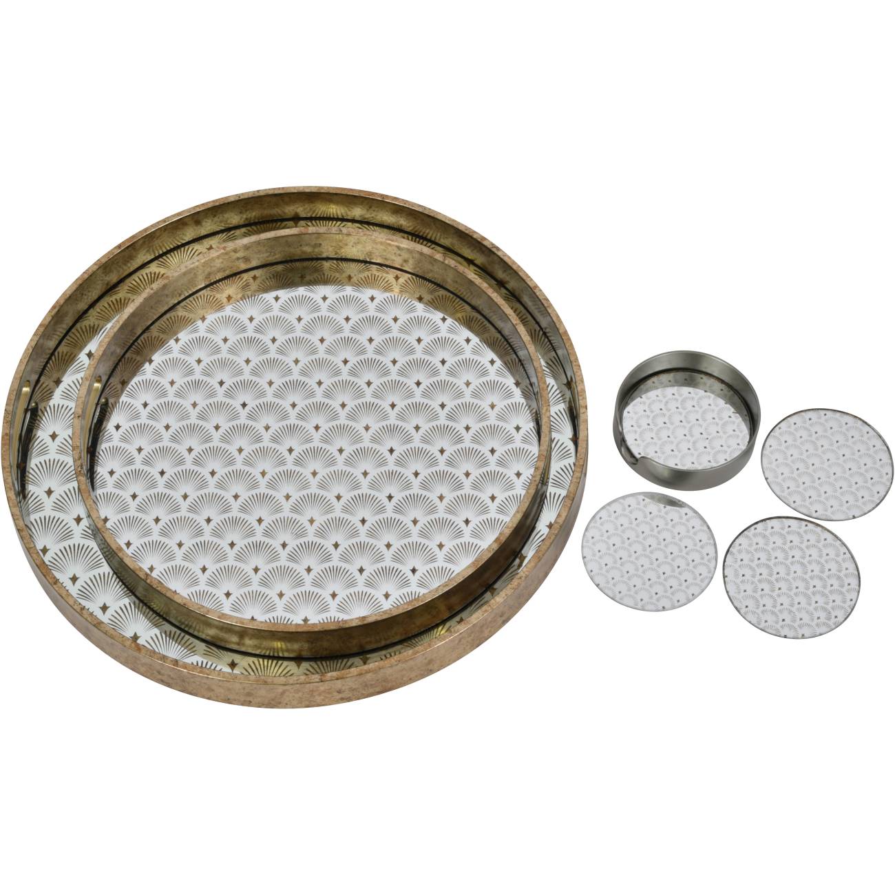 Deco scallop Antique Gold Set Of 2 Trays